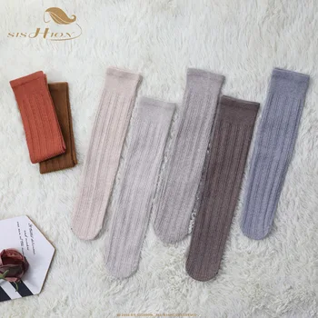 

SISHION Women Socks Korean style Middle Long Tube Calf Twist was Thin Female socks milk coffee Colors SP0885