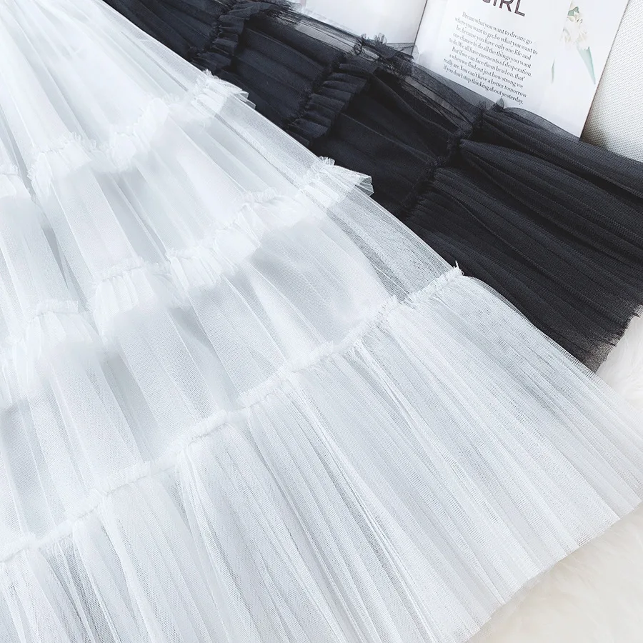 REALEFT весна лето сетчатая Лоскутная Женская многослойная юбка с рюшами Длинные юбки для женщин s Saias женская элегантная Тюлевая юбка А-силуэта для девушек