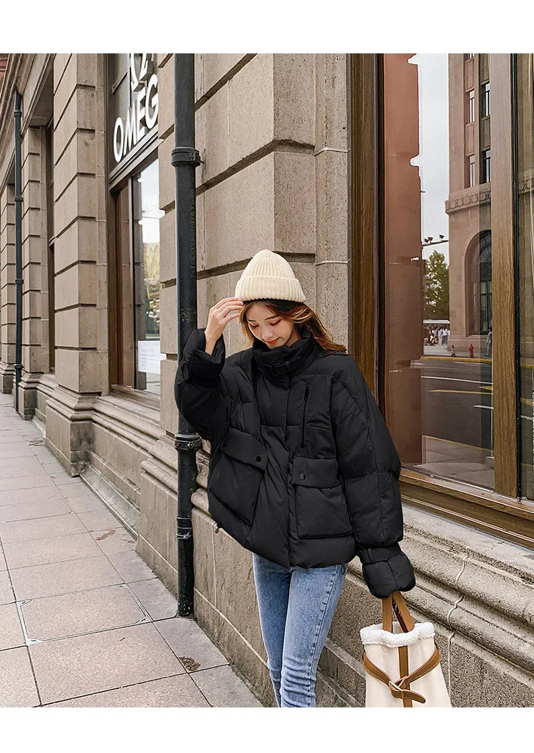 New Style Short Cotton Coat Women's Winter Stand Collar down Coat Korean-style Loose-Fit Students Versatile Cotton-padded J