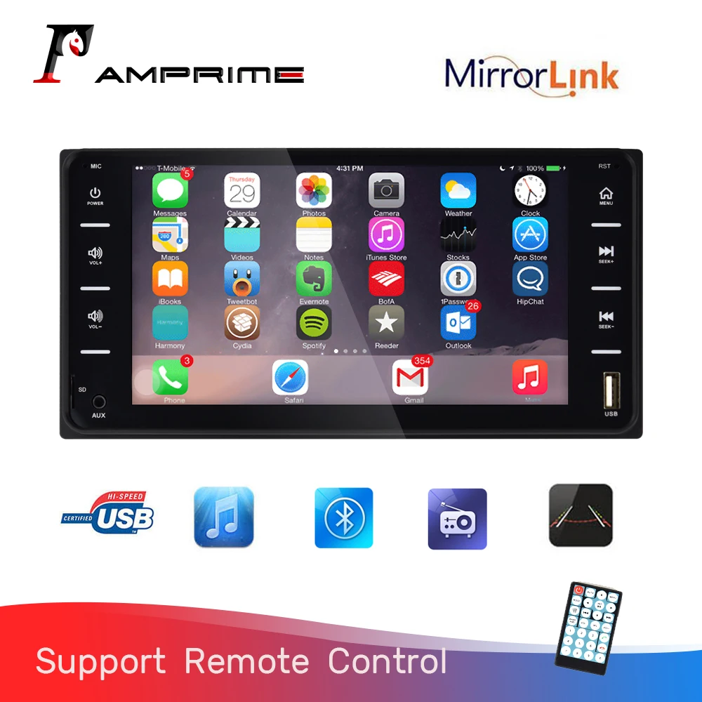 

AMPrime 2 din Car Stereo 7" HD touch screen Autoradio Multimedia Player FM/MP3/USB/AUX Bluetooth radio Support remote control