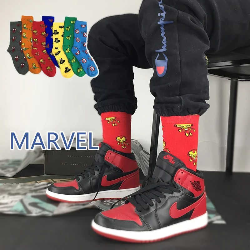Marvel Socks Comics Hero General Happy Socks cartoon Iron Man Captain America Warm Stitching Pattern Antiskid Casual Sock