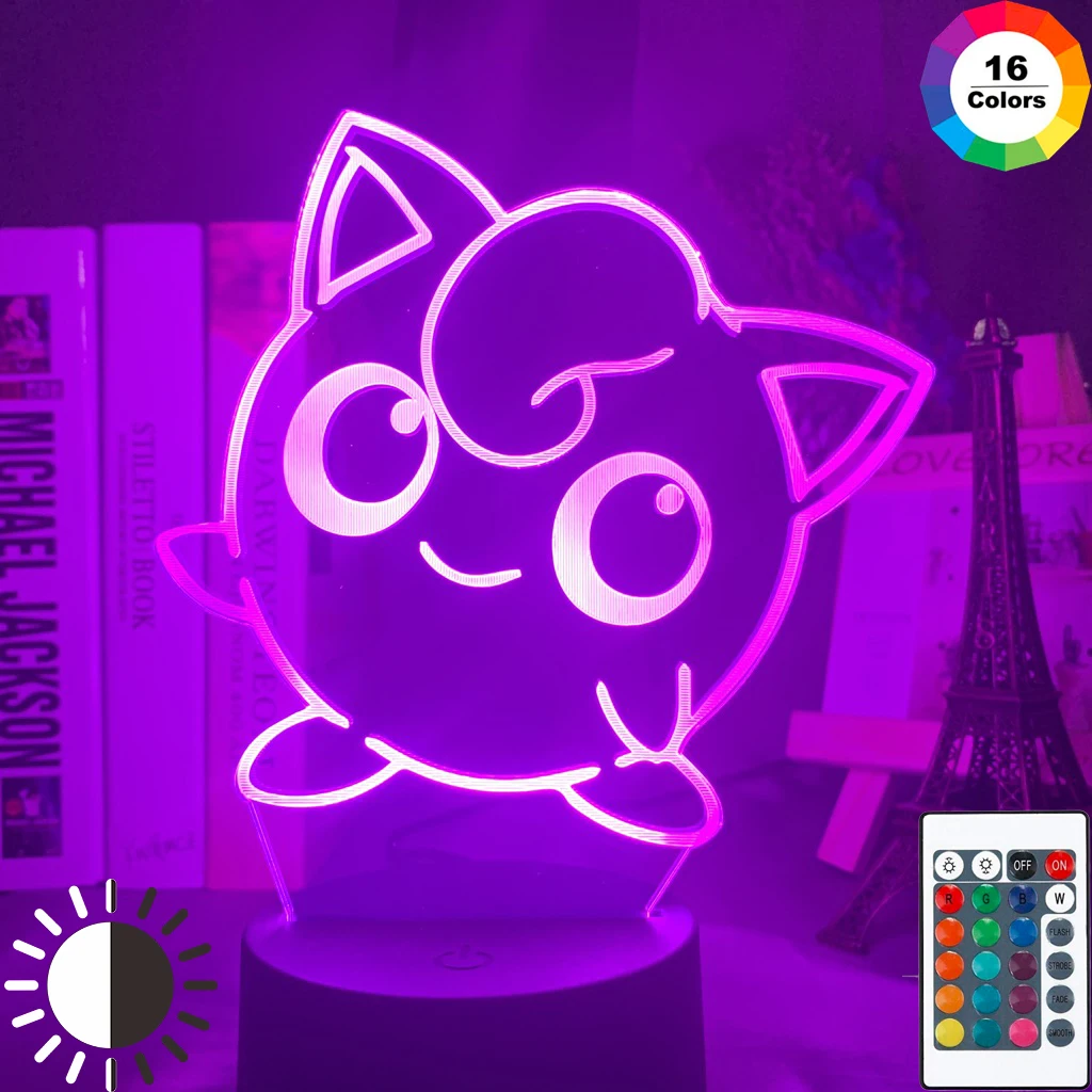 Pokemon Go милый Jigglypuff рисунок 3d СВЕТОДИОДНЫЙ Ночник светильник для девочек в общежитии Декор изменение цвета светодиодный светильник классный подарок на день рождения настольная лампа