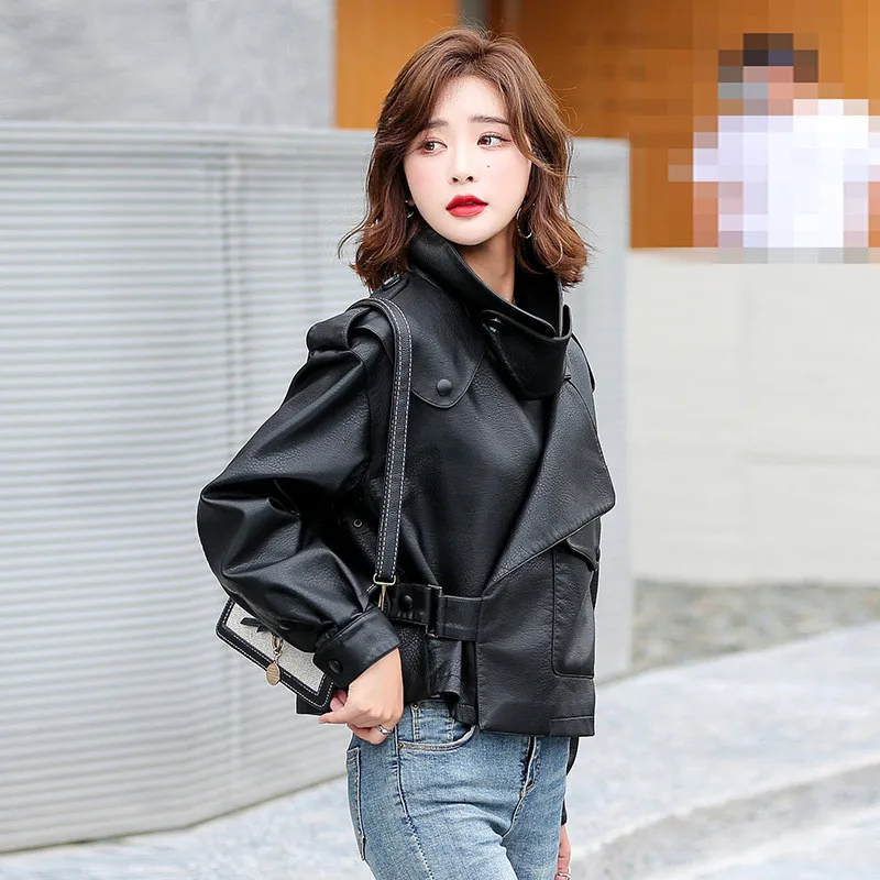 High-Quality Leather Jacket Women\'s Leather Clothing Autumn New  PU Leather Casual Short Jacket Motorcycle Female Outerwear 2021