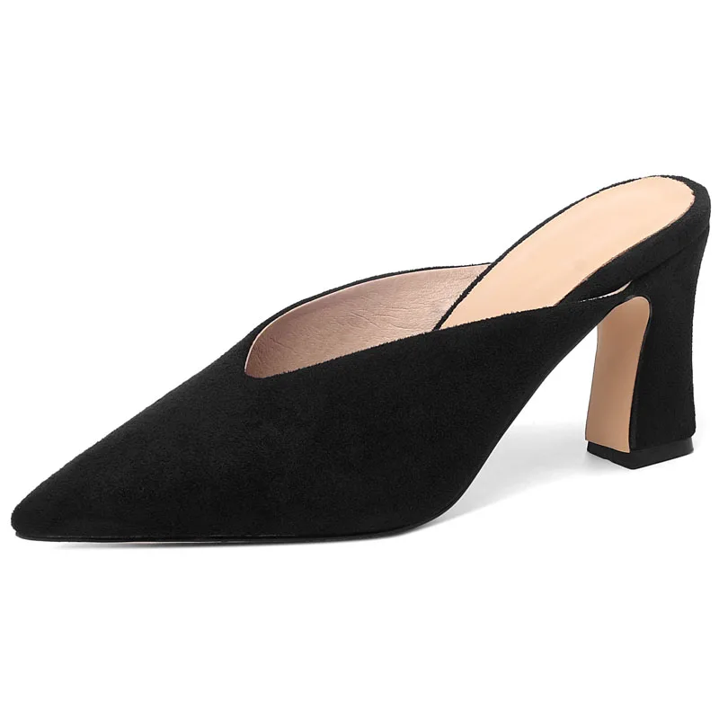 

Genuine Leather Women Sandals Block Heels Summer Shoes Pointed Toe High Heels #Y0310388F
