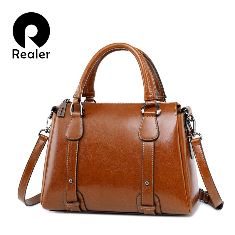 

REALER luxury handbags women retro leisure tote bags designer female leather shoulder bag ladies crossbody bag with top-handle