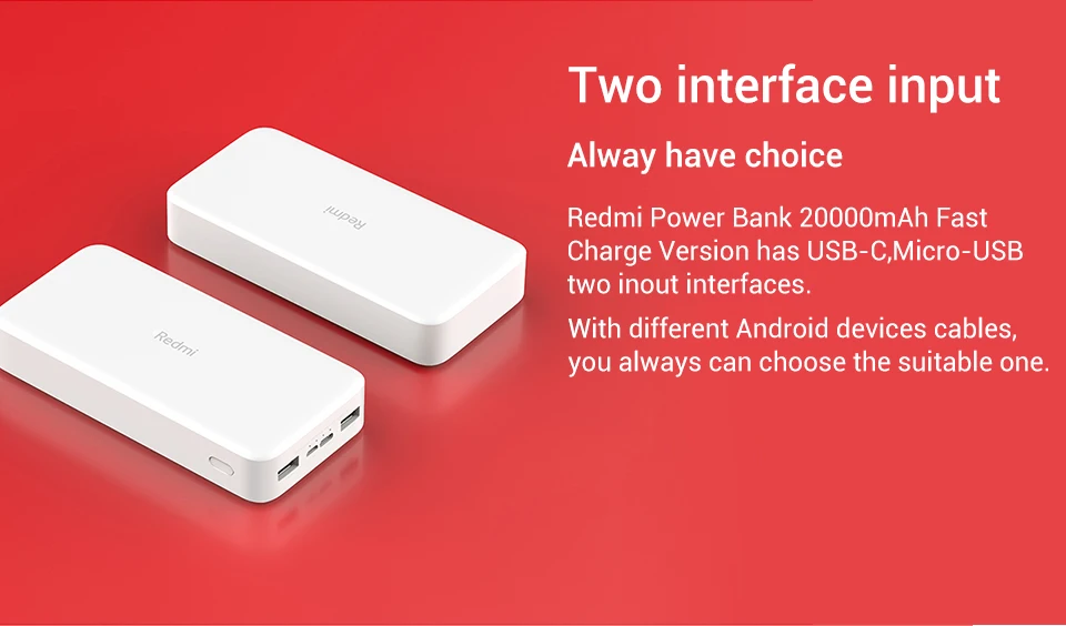 Redmi 20000 мАч Внешний аккумулятор 18 Вт двухсторонняя Быстрая зарядка Внешняя батарея Двойной выход зарядка два устройства внешний аккумулятор