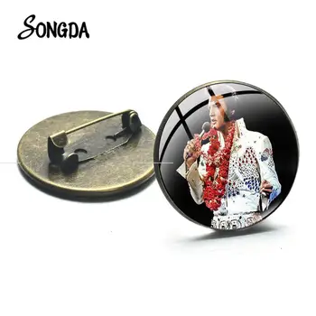 

Elvis Presley Rock Music Star Picture Brooch Ancient Bronze Plated Glass Dome Metal Pins Creative Clothes Handbag Badges