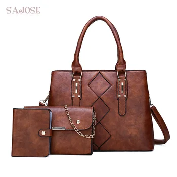 

Women Bag Vintage Fashion Shoulder Messenger Bags 3-Sets New Tote High Quality Casual Sweet Lady Pu Leather Compound Bag