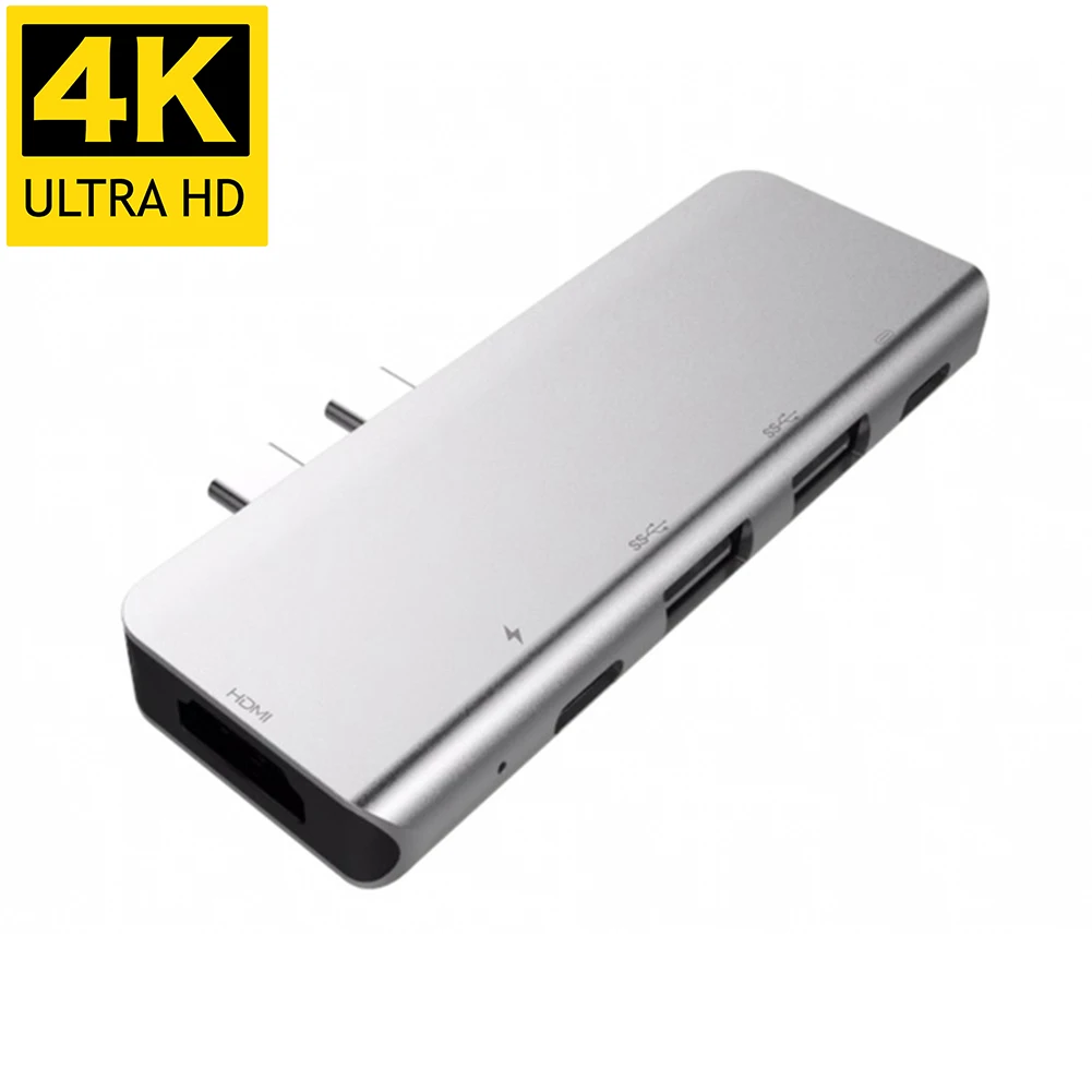 Двойной тип C к USBC Thunderbolt 3 PD Быстрая зарядка концентратор 2 USB 3,0 HDMI 4K 30HZ USB-C многопортовый сплиттер адаптер для Macbook Pro