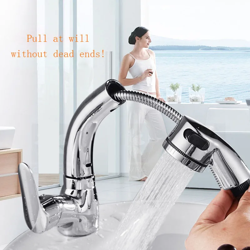 

Copper Pull-out Telescopic Faucet Single Hole Spout Kitchen Sink Mixer Tap with Stream Sprayer Hot Cold 2 Outlet Kitchen Tap