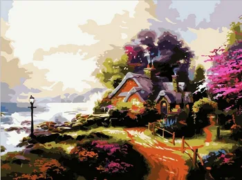 

100% Hand painted canvas oil paintings on canvas High quality 40*50 DIY painting by numbers ,Thomas kinkade landscape painting