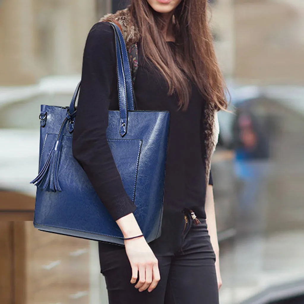 

Women Bags Tassel Handbag Shoulder Tote Crossbody Fashion Women’s Solid Color Large Capacity Leather Tote Shoulder Bag