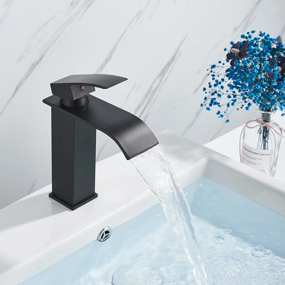 Bathroom Faucet Bathroom Waterfall Basin Sink Faucet Black Faucets Brass Bath Faucet Hot&Cold Water Mixer Vanity Tap Deck Mounted Washbasin Taps