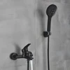 Matte Black Bathroom Shower Faucet Bath Faucet Mixer Tap ABS Hand Shower Set Wall Mount Black Shower Control Valve Taps 5