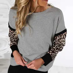 Женские Модные леопардовые толстовки с длинными рукавами, женские свободные пуловеры с круглым вырезом, Осенние тонкие повседневные