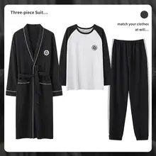 Three Piece Pajamas Men's  Spring And Autumn  Cotton Long Sleeve Home Clothes Men's  Cotton Sets 21-1550