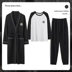 Three Piece Pajamas Men's  Spring And Autumn  Cotton Long Sleeve Home Clothes Men's  Cotton Sets 21-1550