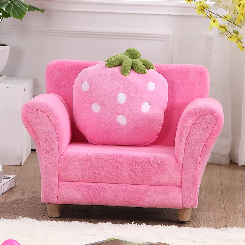 Детское кресло-диван милый мультфильм ткань клубника Диван Розовый принцесса детский диван детский сад мешок - Color: Rice White