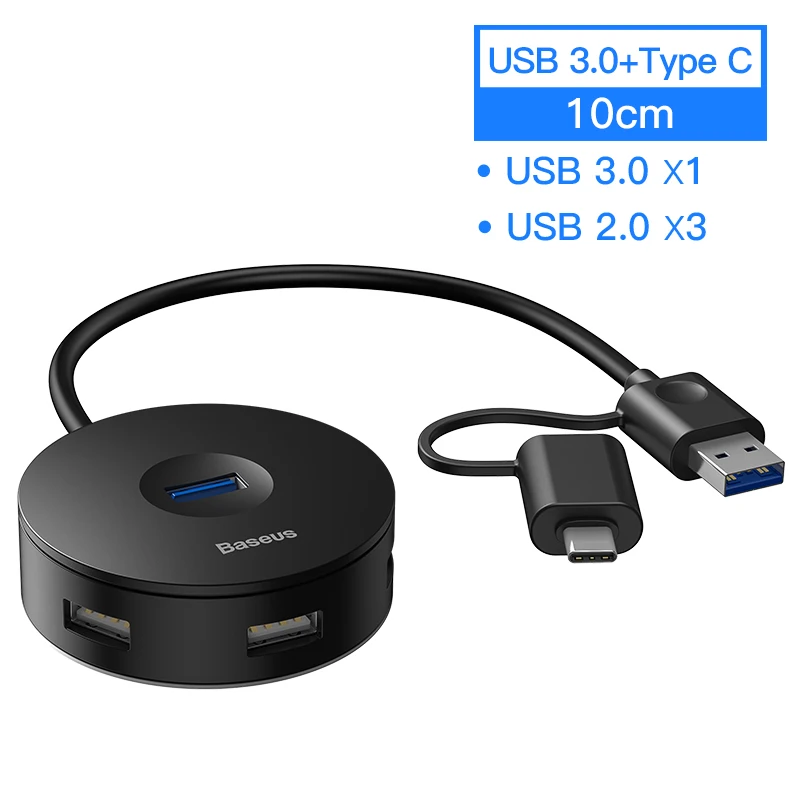 0.1M 2in1 Balck HUB Baseus usb-хаб USB 3,0 USB C концентратор для MacBook Pro поверхностный концентратор USB Type C USB 2,0 адаптер с Micro USB для компьютера USB разветвитель - Цвет: 0.1M 2in1 Balck HUB