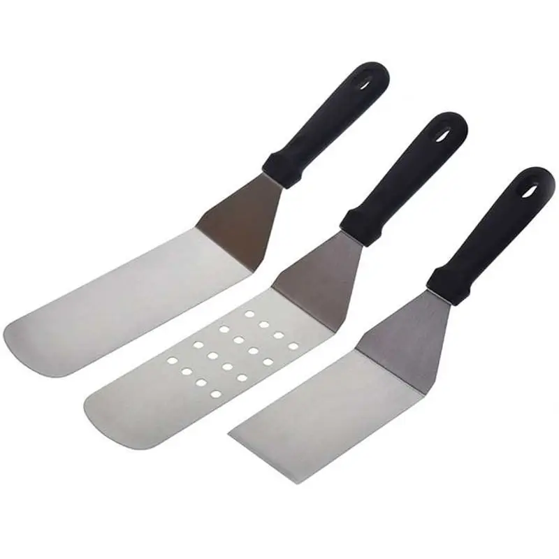 

Kitchen Baking Spatula Plastic Handle Grill Turner Stainless Steel Metal Scrape For Pancake Teppanyaki Griddle Cooking Utensil