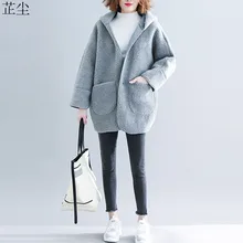 Большие размеры, винтажная куртка из овечьей шерсти, пальто для женщин, Осень-зима, новинка, длинный рукав, с капюшоном, женский свободный кардиган, куртки, пальто