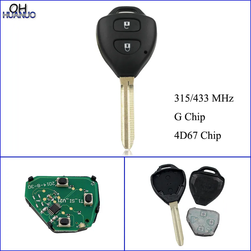 2 кнопки без ключа для Toyota Corolla RAV4 2006 2010 315/433 МГц с чипом G/4D67 внутри TOY43 лезвие