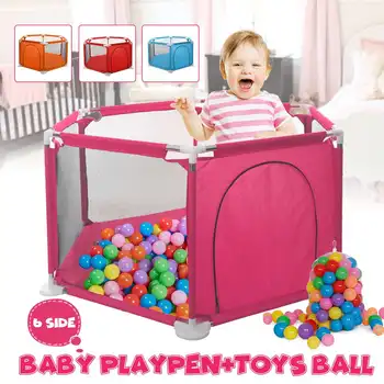 

Baby Playpen Interactive Kids Play Playard Game Pool Sponge Ball Safety Gate 6 Panel Fence For Kids Baby with 50Pcs Ocean Ball