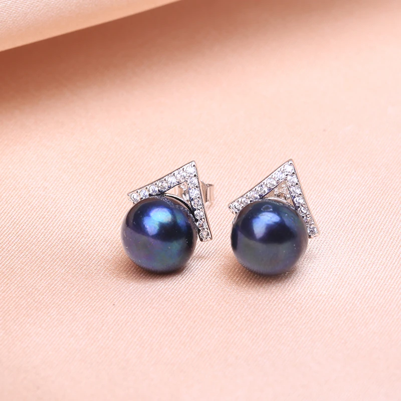 Серьги гвоздики с натуральным пресноводным жемчугом и цирконом|Серьги-гвоздики|