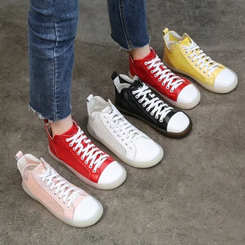

Summer Breathable Women Ankle Boots Spring Flat Ladies Shoes Genuine Leather Women's Sneakers Hollow Boots Casual Women's Shoes