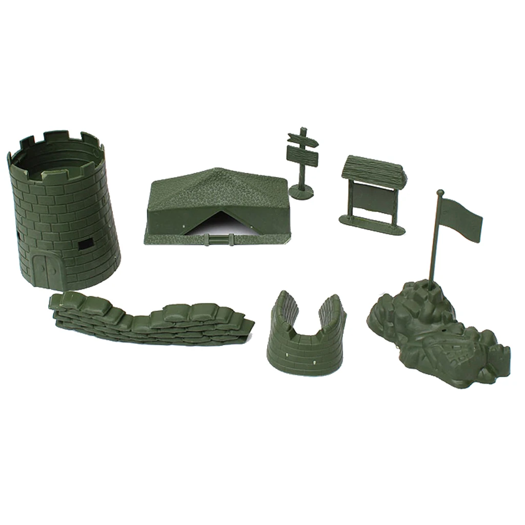 7 Pieces Plastic Army Base Set World War II Army Accessories Camp Tent Sandbag Collectibles Army Sand Scene Model Toy