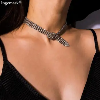 

Gothic Luxury Full Rhinestone Choker Necklace for Women Colar Punk Vsco Silver Color Crystal Chunky Chain Necklace Festival Gift