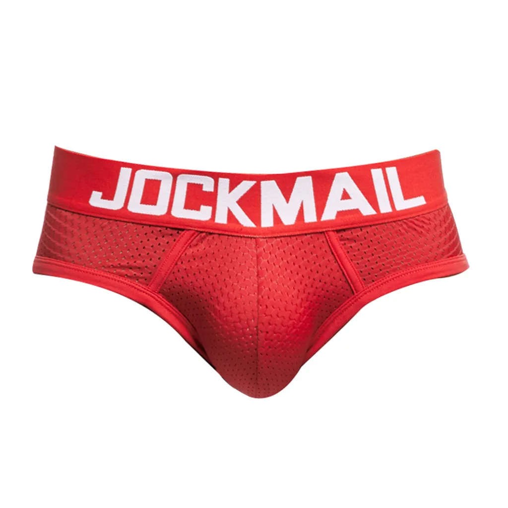 Мужское нижнее белье JOCKMAIL, дышащие Трусы-слип homme, новые трусы, сексуальное Сетчатое дышащее Спортивное нижнее белье в стиле пэчворк, трусы - Цвет: Red