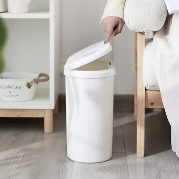 

New Creative Assortment Cover Trash Can Pressing Type Crevice Sanitary Bucket Toilet PlasticTrash Bin Gray/White