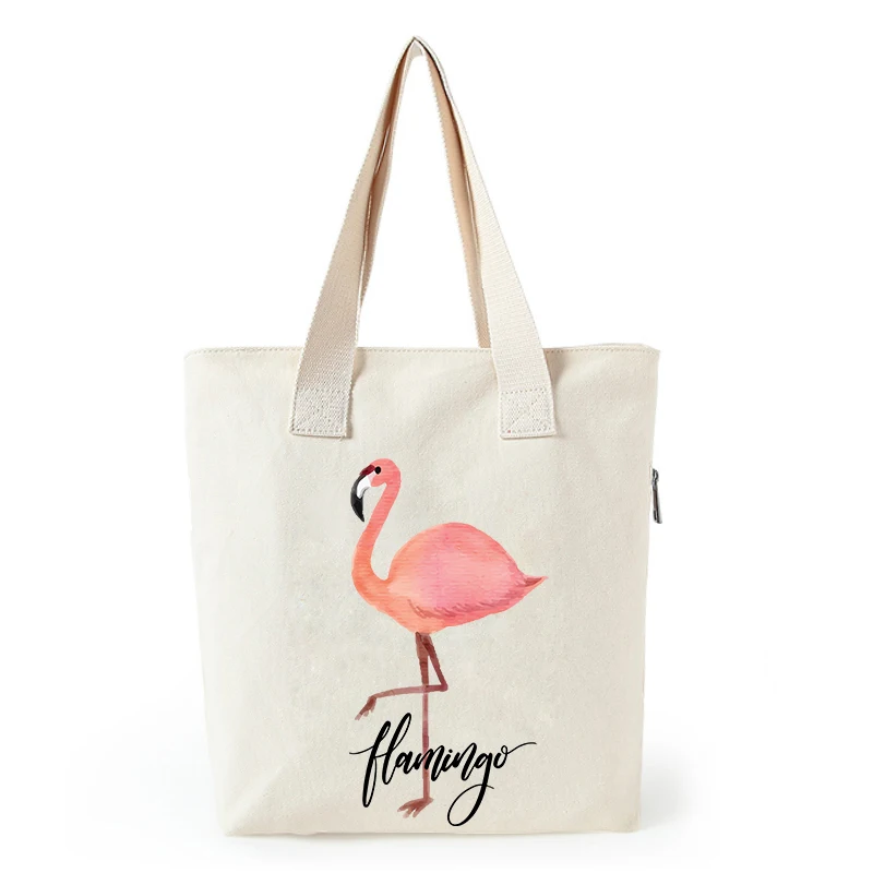 Холщовая Сумка-тоут с принтом фламинго для женщин, индивидуальные Эко сумки для девочек, сумки для покупок на заказ с логотипом - Цвет: shopping tote 07