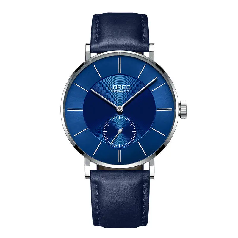 LOREO 9211 Germany Bauhaus watches men luxury brand automatic sapphire calendar hollow diamond business simple fashion casual - Цвет: Синий