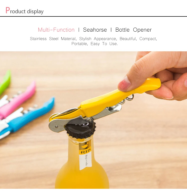 XUNZHE 1Pcs Sea Horse Color Professional Red Wine Opener Multifunction Portable Screw Corkscrew Wine Bottle Opener Cooking Tools