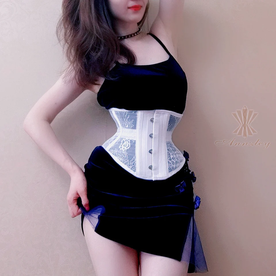 Annzley Corset Slimming Before And After Black Mesh Steel Boned