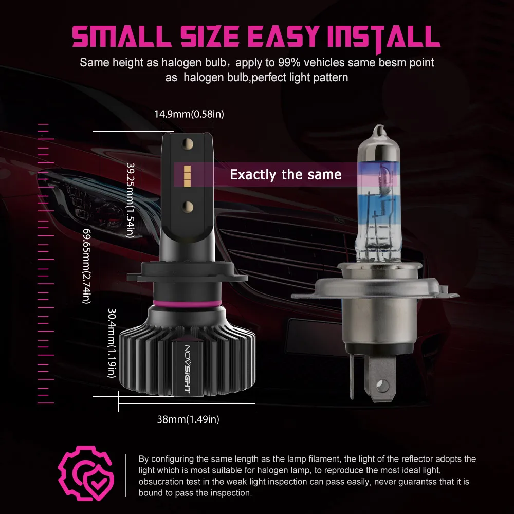 Novsight H4 светодиодный Hi lo автомобильный H7 светодиодный фары лампы H8 H11 9005 9006 50 Вт 8000лм 6500 к CSP светодиодный лампы 12 В 24 В безвентиляторный