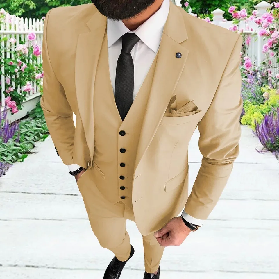 Grey Costume Homme Tailor Made Two Button Notched Lapel Groom Tuxedos Business Formal 3 Pieces Blazer Vest Pants Terno Masculino