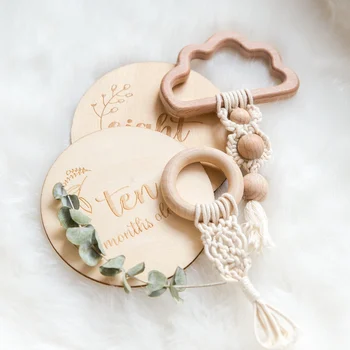 

1PC Baby Wooden Teether Cartoon Animal Horse Cloud Shape Food Grade Beech Wooden Teething Ring Tassel Bpa Free Baby Wood Teether
