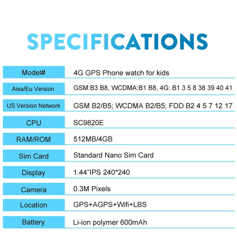  2020 new 4G Kids Smart Watch Video Call IP67 Waterproof WIFI Smartwatch Camera with gps Tracker sim - 4000566639993