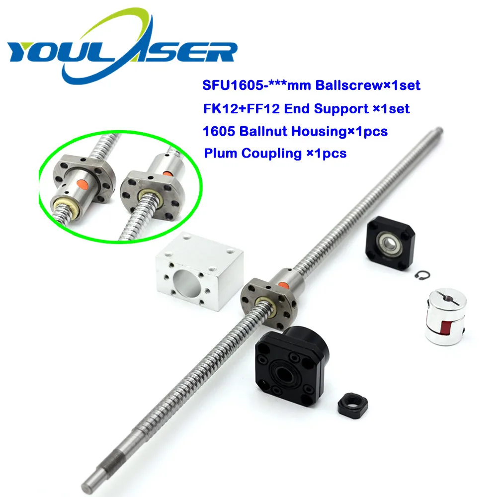 

SFU1605 Ball Screw Linear Set C7 Ballnut Nut Housing FK12 FF12 Fixed Floated End Support Plum Coupling for CNC Machine Parts