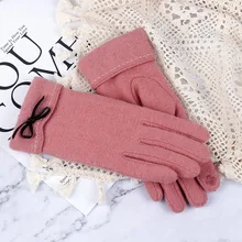 Осенне-зимние женские модные повседневные стильные меховые кашемировые перчатки с галстуком-бабочкой, практичные шерстяные термоперчатки с сенсорным экраном