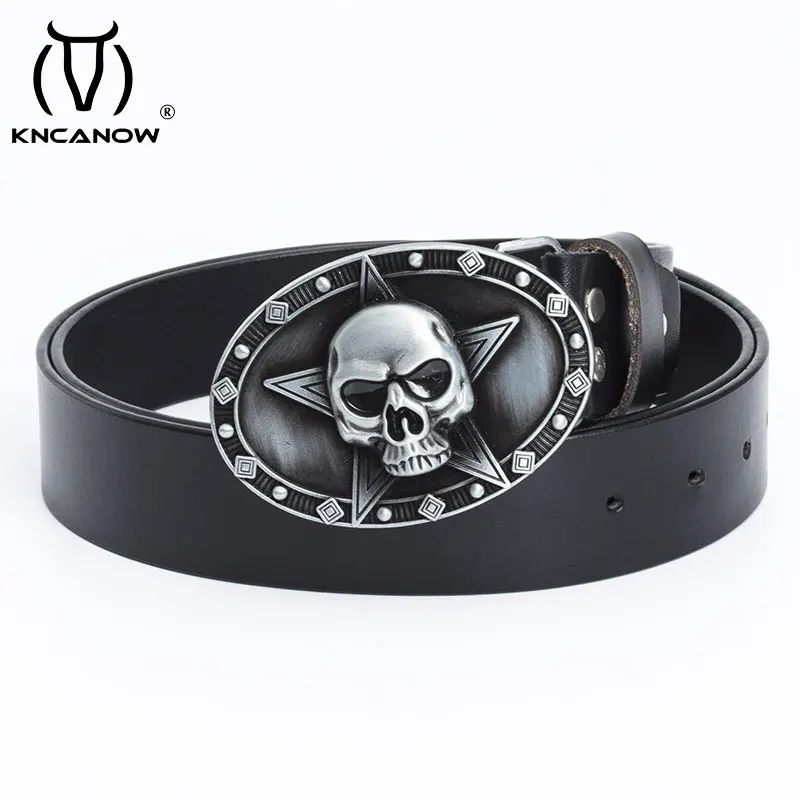Designer Belt Star Skull Slide Buckle Cintura Wide Luxury Brand Leather Fashion Cowskin Casual Cowboy Masculinos Jeans Gift Strap