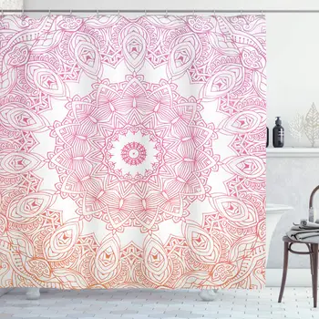 

Mandala Shower Curtain Outline Style Flower Mandala Design with Ombre Effect Elements Polyester Fabric Bathroom Decor Set