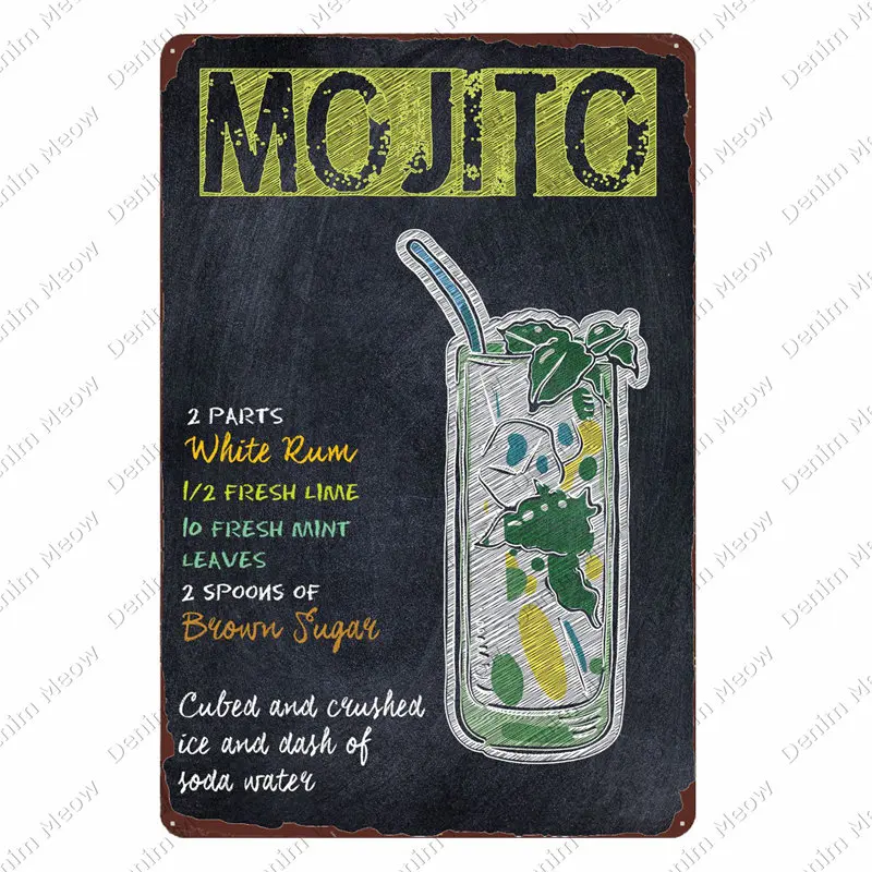 Classic Rum Cocktails Mojito Pina Colada Zombie Small Metal/Steel Wall Sign 