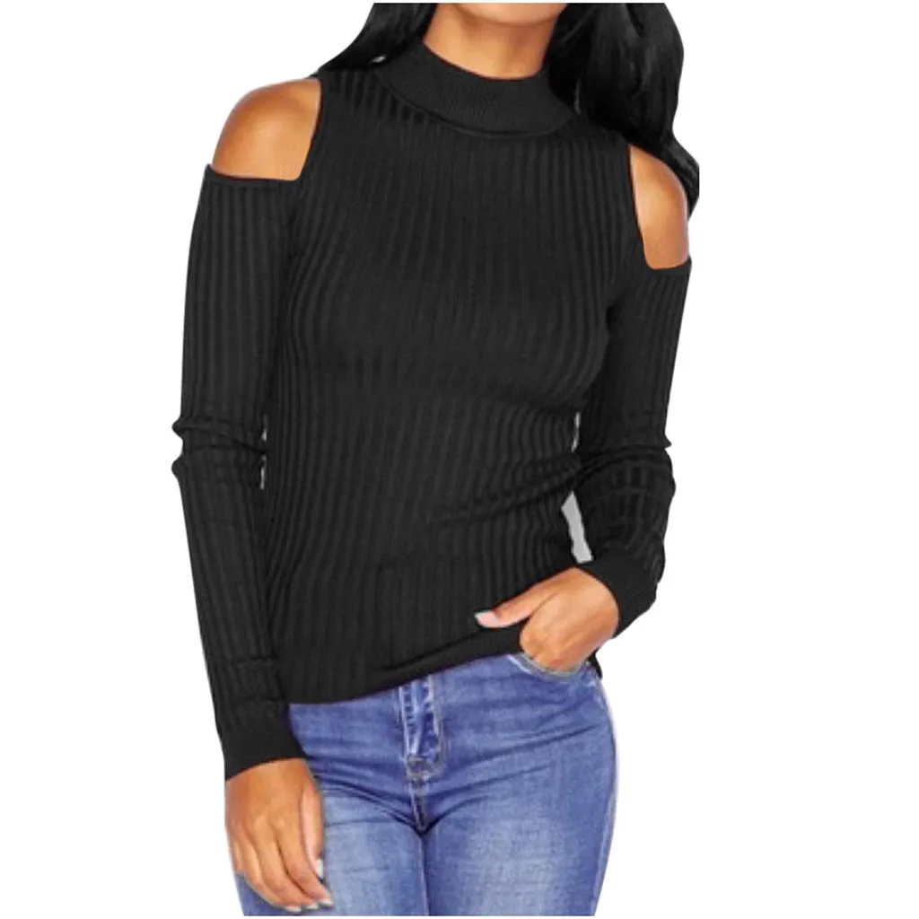 Womens Sweater 2019 Autumn Winter Turtleneck Women Long Sleeve Off Shoulder Knitted Pullover Slim Jumper Tops | Женская одежда