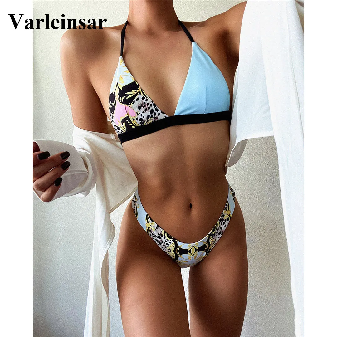 New Splicing Printed Halter Bikini Female Swimsuit Women Swimwear Two-pieces Bikini set Mid Waist Bather Bathing Suit Swim V2453 New Splicing Printed Halter Bikini Female Swimsuit Women Swimwear Two-pieces Bikini set Mid Waist Bather Bathing Suit Swim V2453