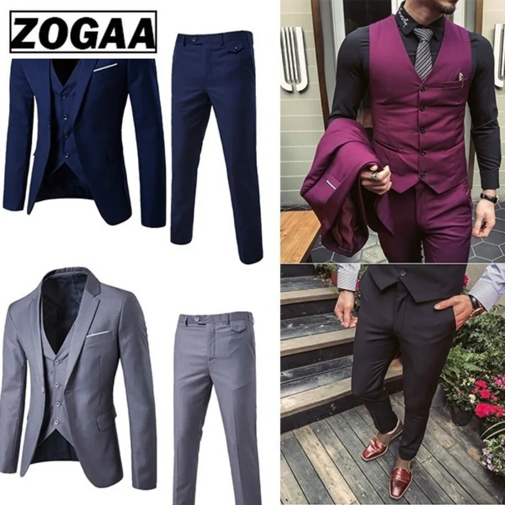 ZOGAA Men Dress Suits 5XL 4XL 2019 Business Slim Fit Wedding Groom SuitS Pure Color 3 Piece of Suits Plus Size Men Leisure Suits ZOGAA Men Dress Suits 5XL 4XL 2019 Business Slim Fit Wedding Groom SuitS Pure Color 3 Piece of Suits Plus Size Men Leisure Suits
