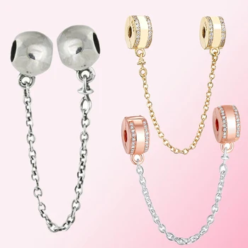

2019 100% 925 Sterling Silver Classic Safety Signs Safety Chain Women's Charm Personality Jewelry Accessories Free Shipping
